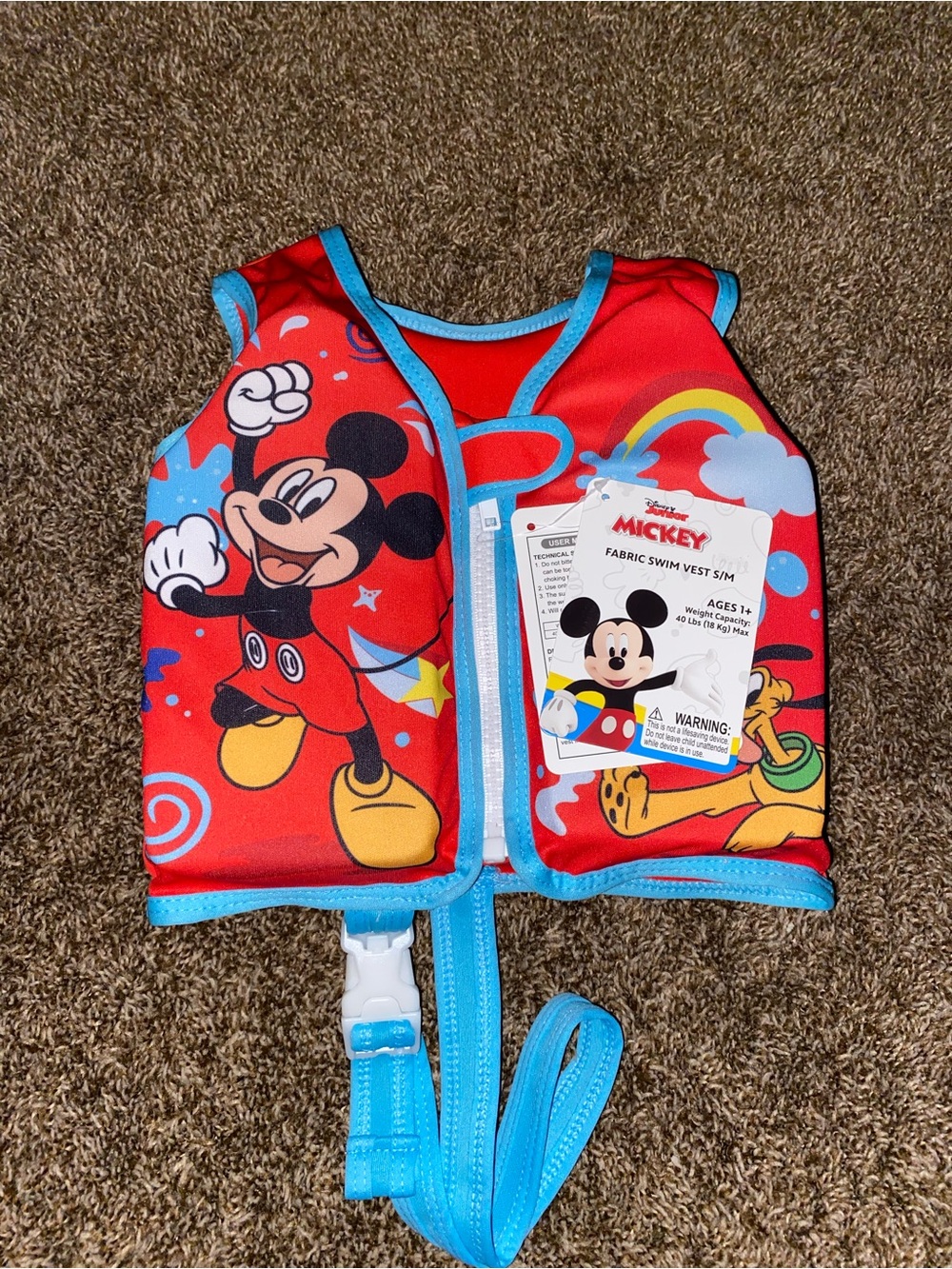 Disney Mickey Mouse Kids Fabric Swim Vest S/M 40 lb Max Bestway NWT